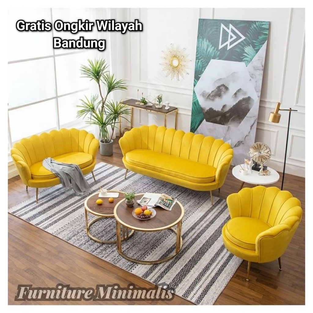 1 Set Sofa Retro Kerang Kursi Tamu Mewah Model Kerang Sofa Kerang Pelaminan Furniture Minimalis Band