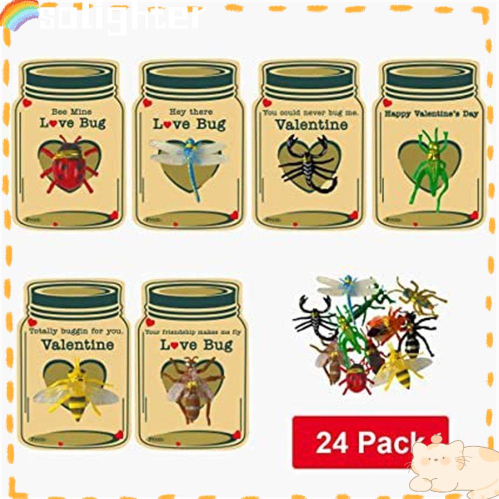 Solighter 24/30PCS Kartu Ucapan Valentine Festival Best Wishes Birthday Valentine Day with Insect