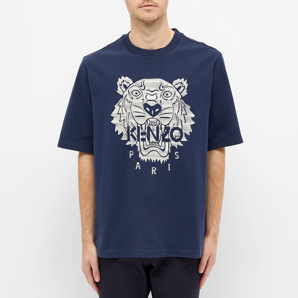 Knzo Men Embroidered Tiger Tee Navy/White 100% Original