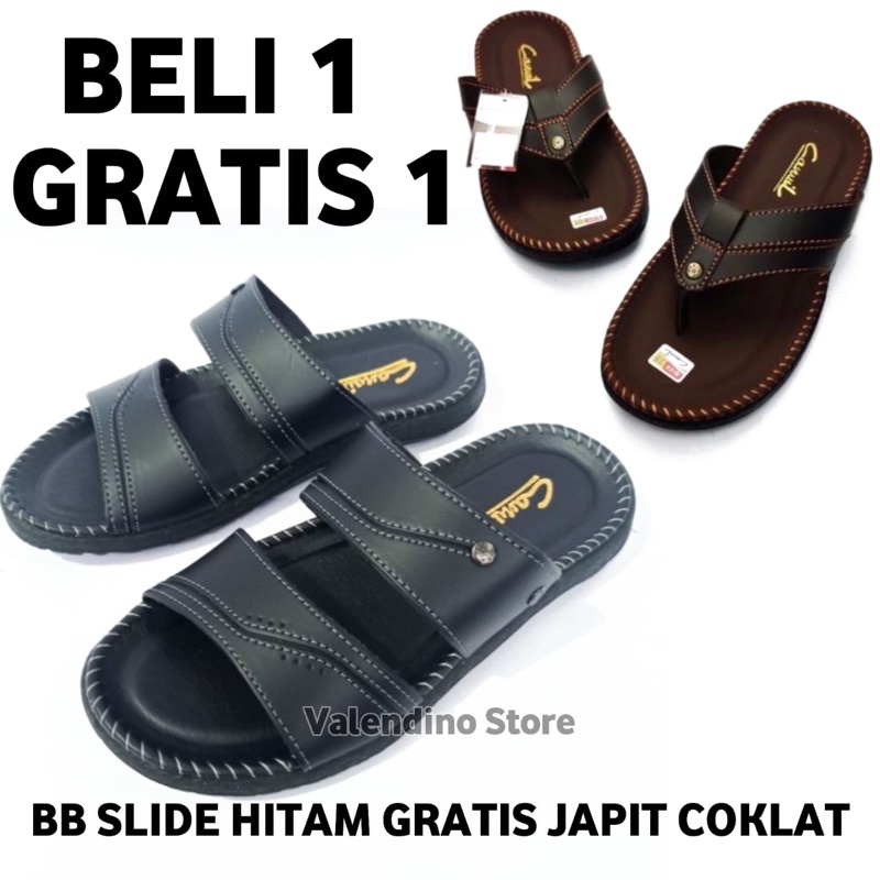SANDAL KULIT PRIA BELI 1 GRATIS 1-BB Hitam+JAPITCoklat