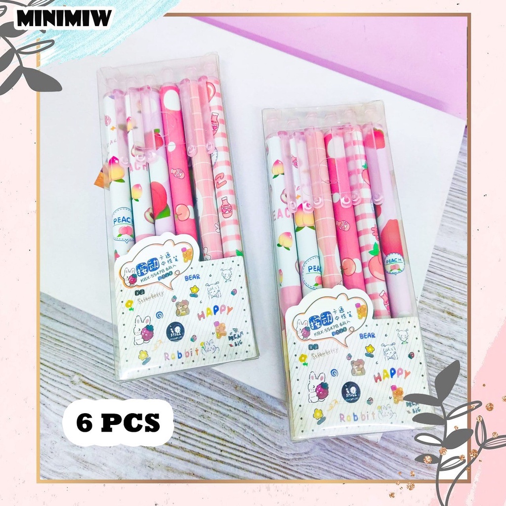 &quot;SET PULPEN CETEK PEACH ERASABLE ISI 6 PCS BISA DIHAPUS ALAT TULIS BOLPOIN BUAH BUAHAN UNIK IMUT MURAH PEN  GEL KARAKTER PENA UNIK LUCU MURAH &quot;