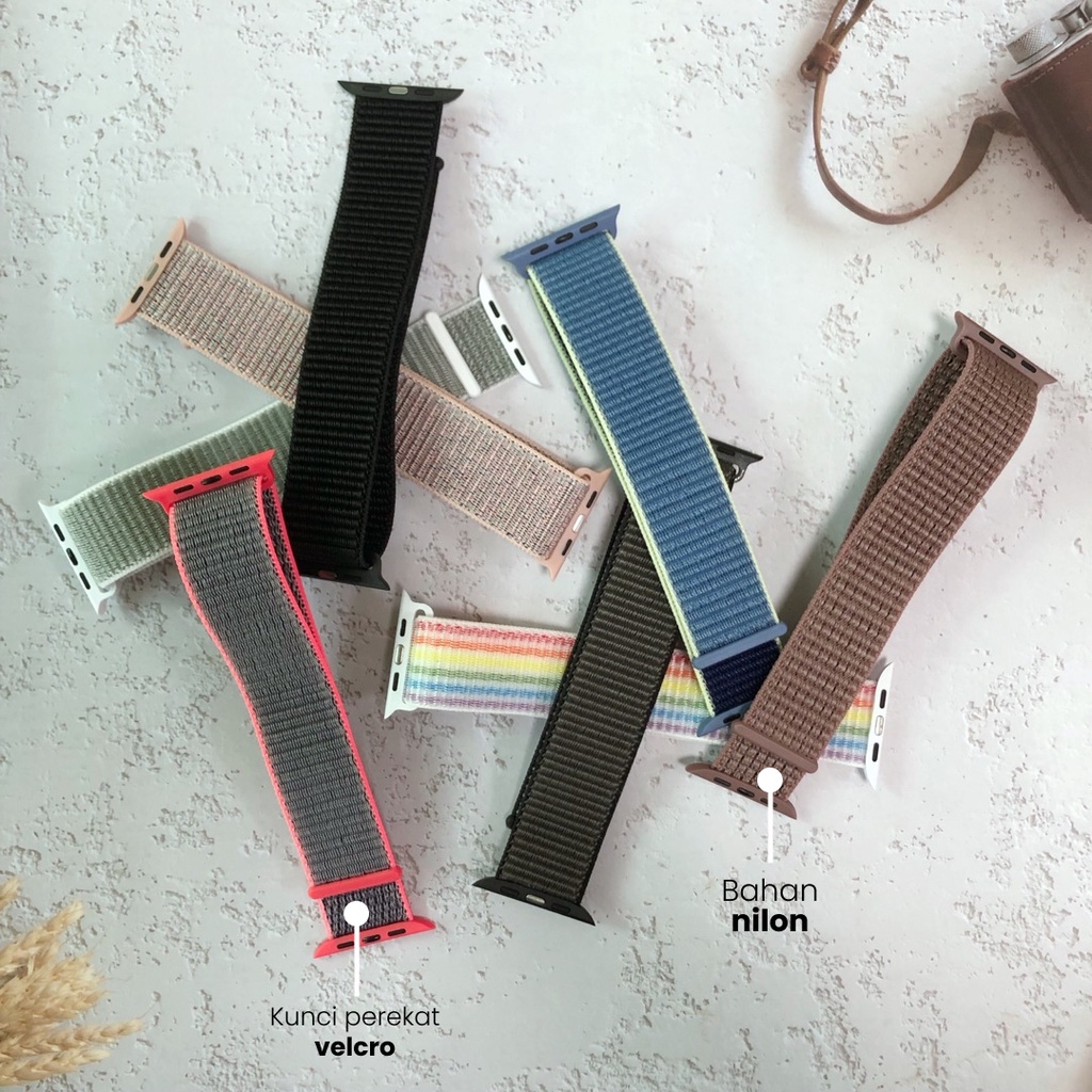 Strap Apple Watch Series 7 6 SE 5 4 3 2 Nylon Watchband Sport Loop Nilon Lembut Velcro