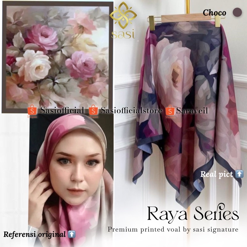sasi official - RAYA SERIES BANIESCOOP KW Hijab segiempat voal motif printing scarf lasercut deenay 
