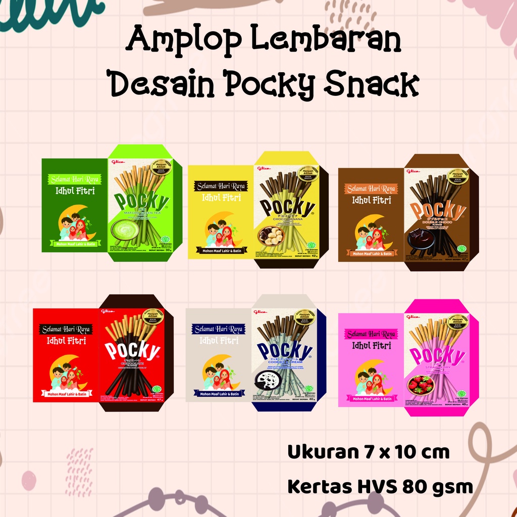 

Amplop Lebaran Kemasan Snack Pocky/Uk 7x10/HVS 80gsm/Harga per 10pcs