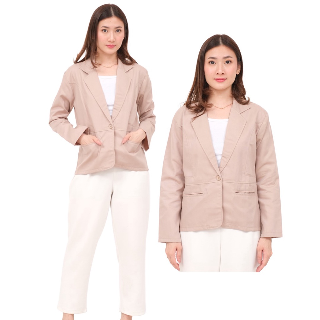 NHM Blazer Wanita Formal Jas Kerja Geby Katun Tebal Twill