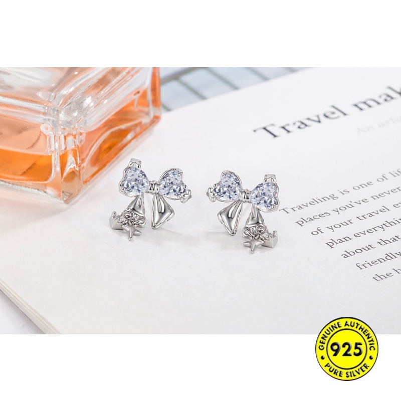 Anting Tusuk Bentuk Busur Zircon Untuk Wanita Anting Gaya Keren Manis U1428