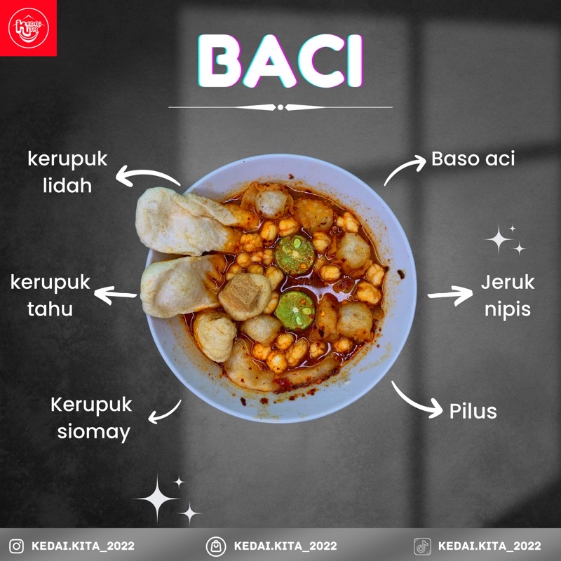 

baso aci pedas isi ayam suwir kedai kita