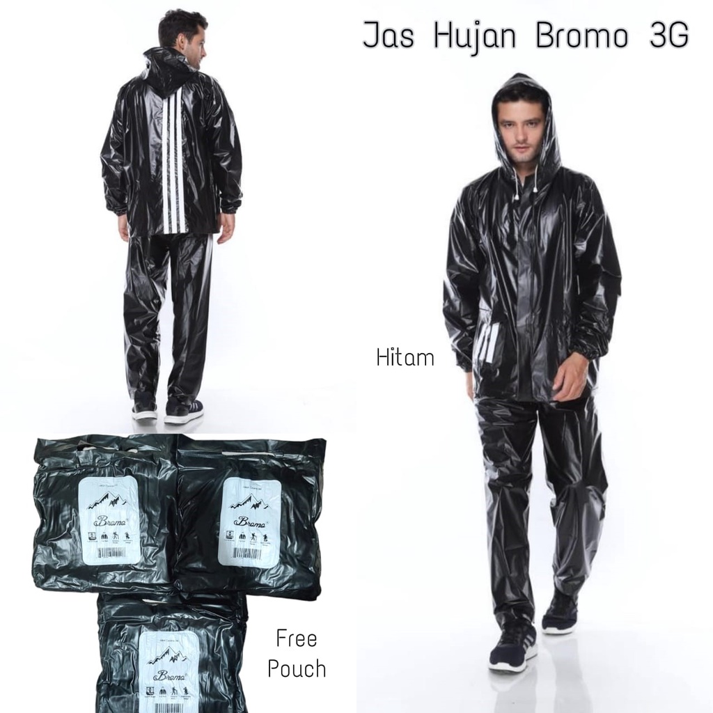 JAS HUJAN SETELAN DEWASA PVC PREMIUM RAINCOAT MANTEL BROMO 3G - HITAM