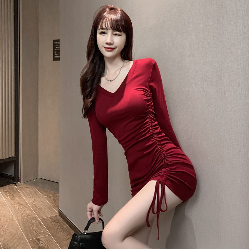 Korean Bodycon Side Drawstring Mini Dress/ Mini Dress Serut Samping 1594 ( S-XL)