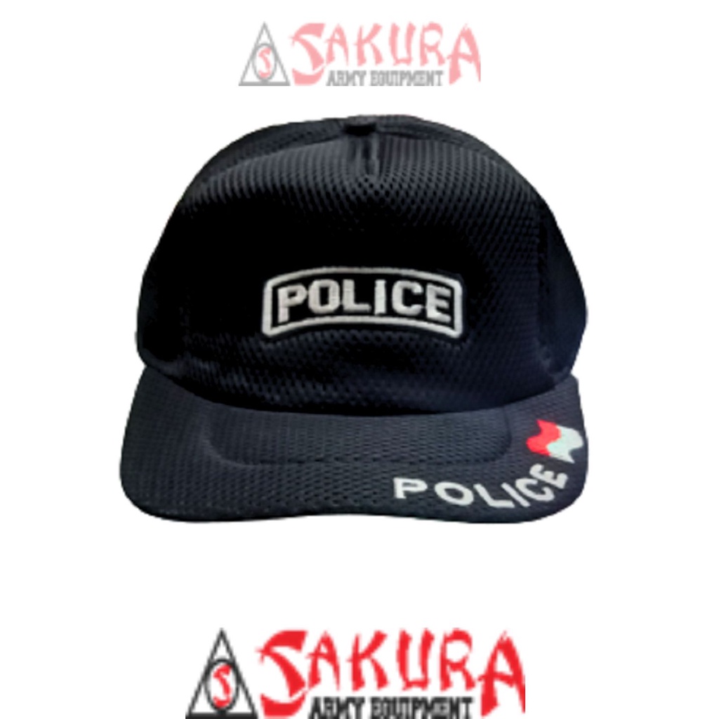 Topi Jaring Police Hitam Merah Putih