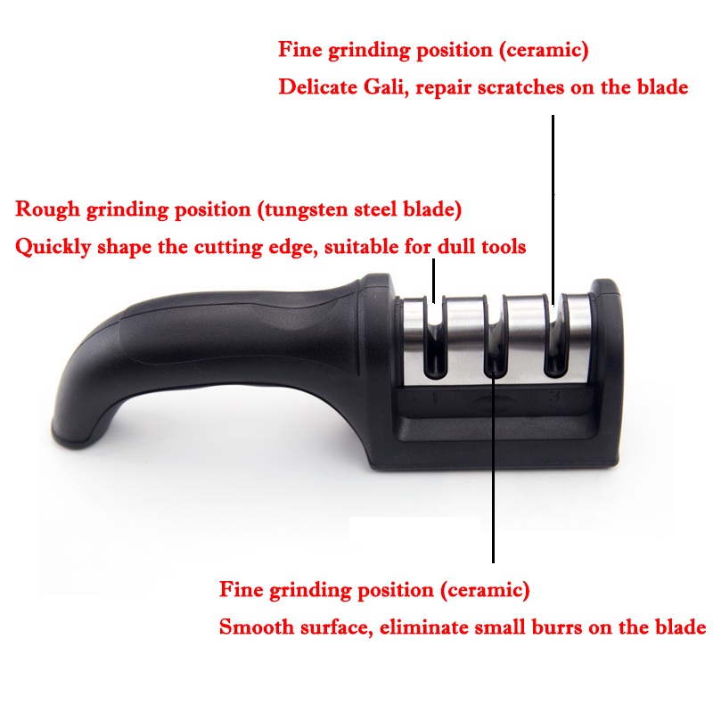 Knife Sharpener，Hitam，3 Tahap Asahan，Utensil Alat Pengasah Pisau Dapur