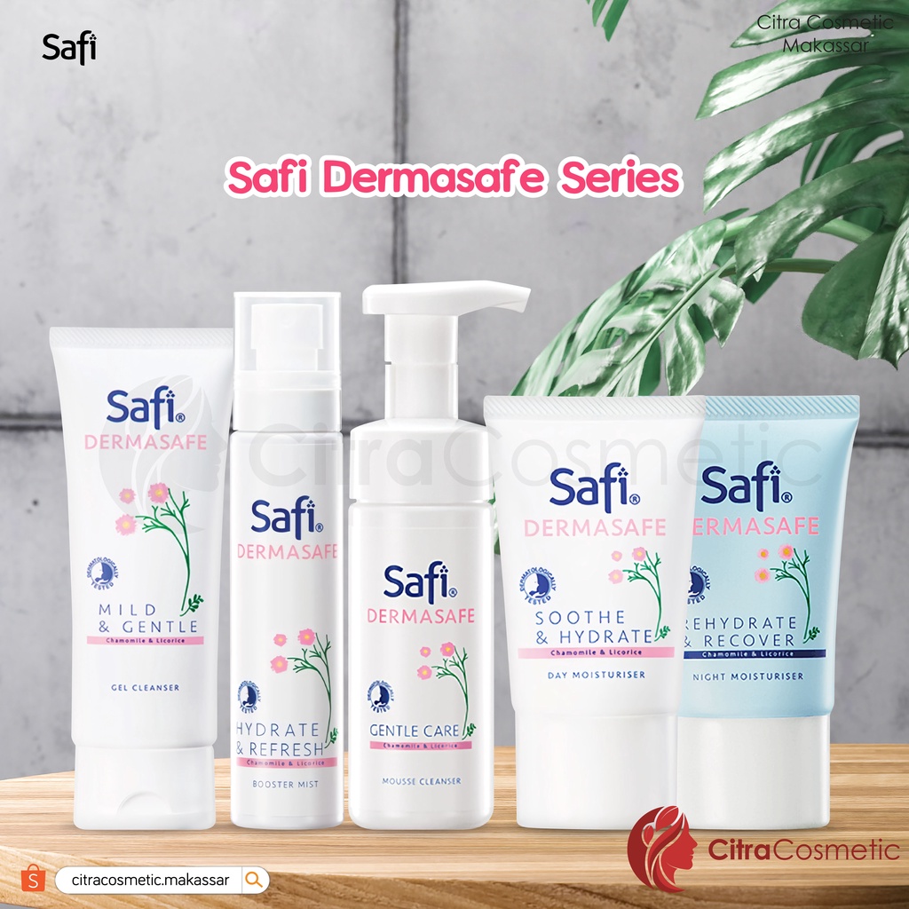 Safi Dermasafe Series | Mild &amp; Gentle Gel Cleanser | Gentle Care Mousse Cleanser | Hydrate &amp; Refresh Booster Mist | Rehydrate &amp; Recover Night Moisturiser