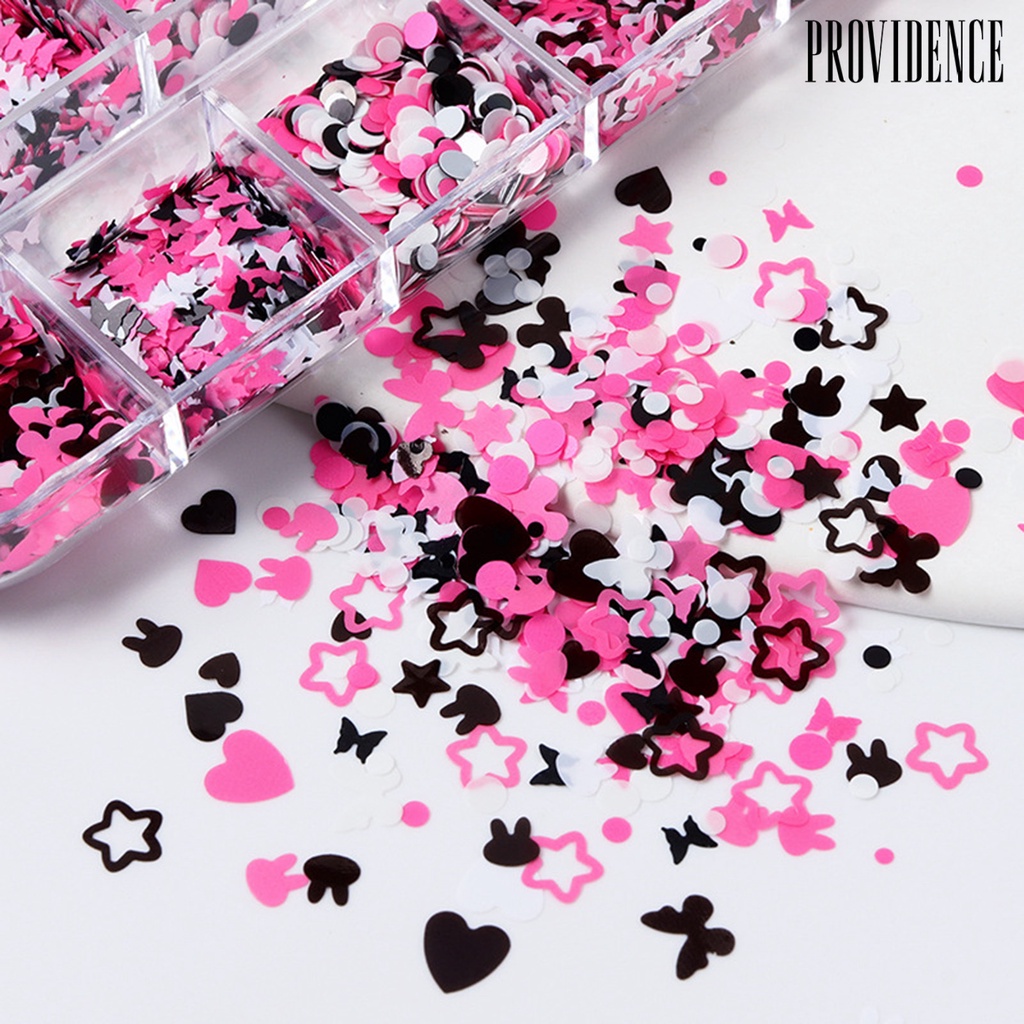 Providence 1kotak Nail Art Payet Shining Gloss DIY Mixing Colors 12kisi Manicure Heart Rabbit Star Bulat Kupu Glitter Manicure Store Supply