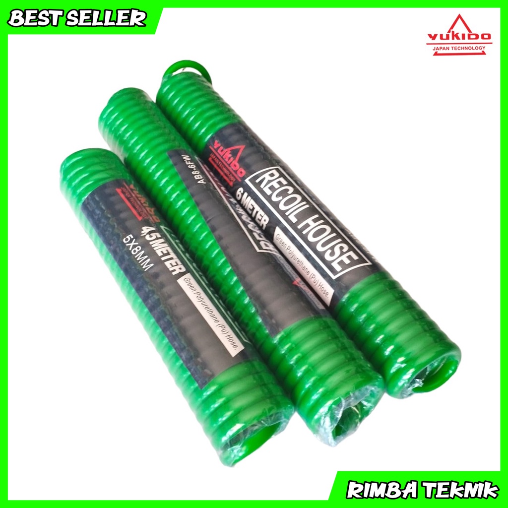 Promo !! Recoil Hose Selang Angin Kompresor Spiral 4,5M / 6M / 9M / 12M Hijau Selang PU YUKIDO Original