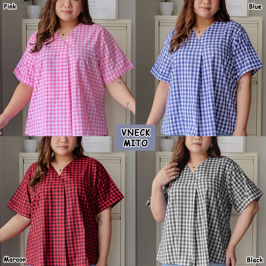 Blouse Polos Jumbo VNeck Baju Atasan Wanita Aneka Warna