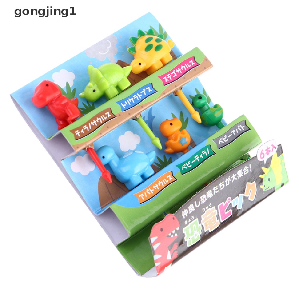 Ggg 6pcs /set Dinosaurus Mini Animal Kartun Pilihan Makanan Anak Snack Garpu Buah ID