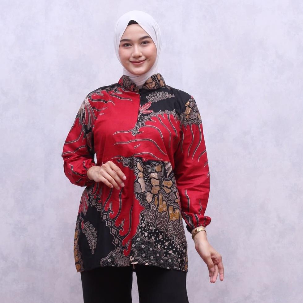 BLUS BATIK LENGAN KARET MOTIF TARUNG