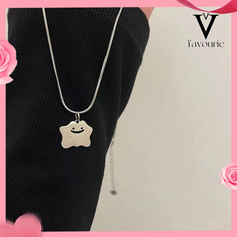 CODKalung Monster Senyum Kecil Rantai Perak Titanium Besi Retro Hip-hop Gaya Untuk Wanita/Pria-FA