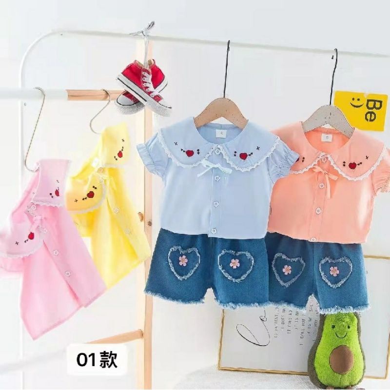 Setelan anak perempuan 1 - 3 Tahun / Pakaian anak perempuan / Setelan Collar Unique Love/ Grosir baj