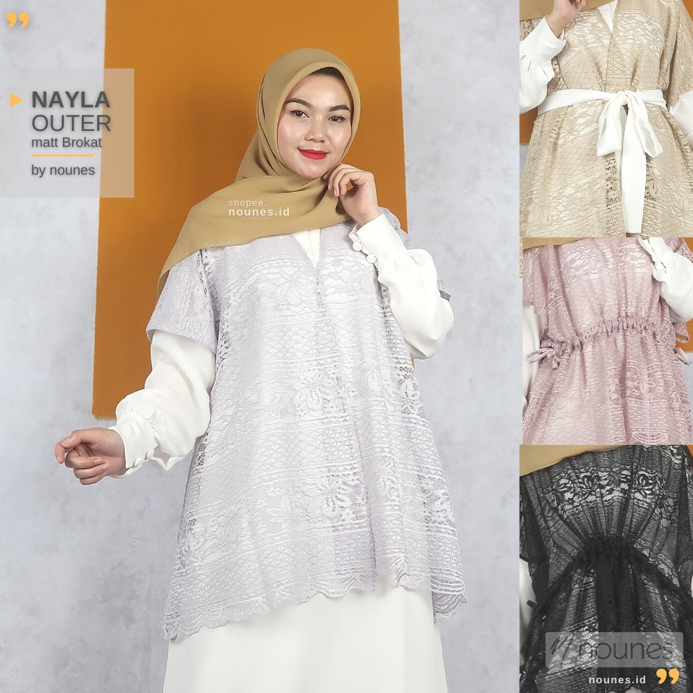 Nounes Nayla Outer Cardigan Serut dan Loose Brokat Premium