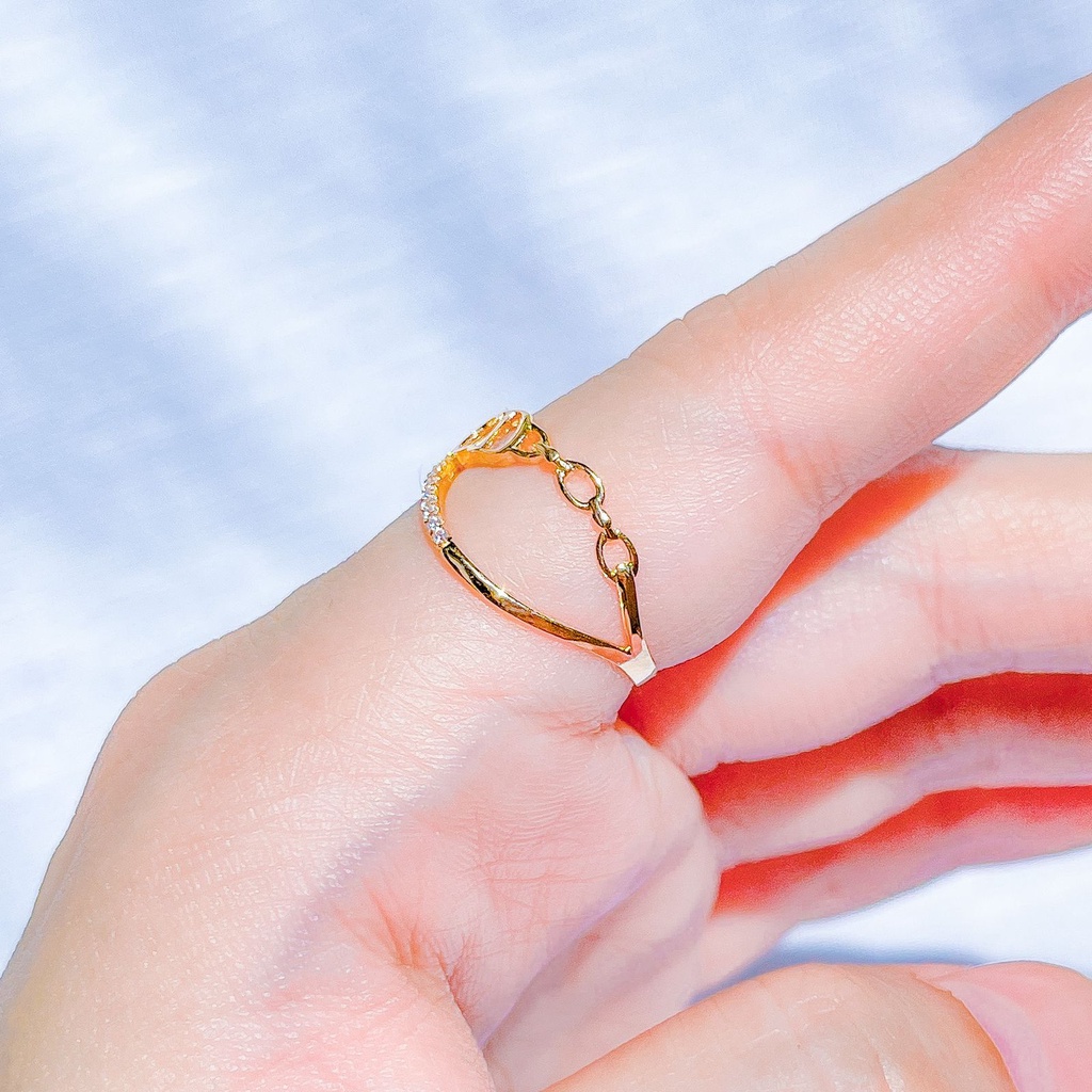 Cincin aesthetic anak dan dewasa emas asli kadar 700 70 16k branded Di*r permata CD X beige gold terbaru