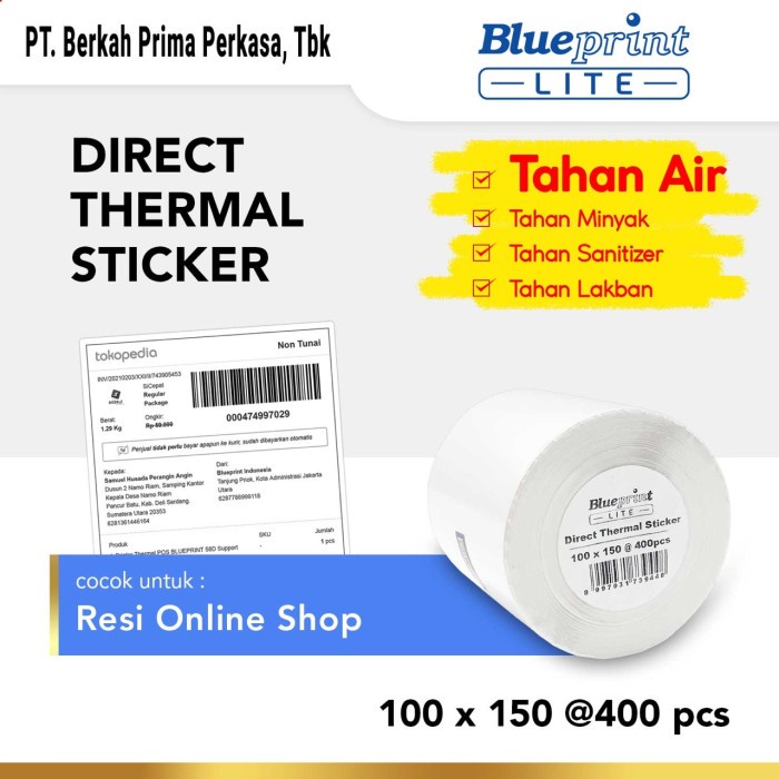 

Stiker Direct Thermal Sticker Label Resi Blueprint Lite 100X150 Mm Isi 400Pcs