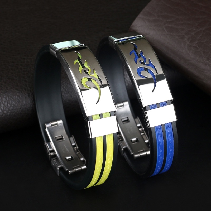 [Z H Jewelry] Fashion Pria Silikon Naruto Gelang Stainless Steel Hip Hop Pesta Perhiasan Aksesoris