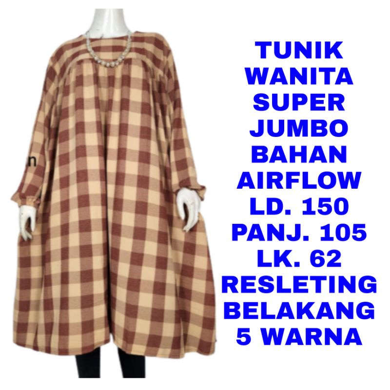 WK TUNIK WANITA SUPER JUMBO LD 150 SIZE 6XL BAJU ATASAN MUSLIM KOTAK KOTAK