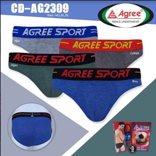 1 Box 3 Pcs Celana Dalam Agree 2309 - CD Pria - Karet Boxer - Kotak Merah