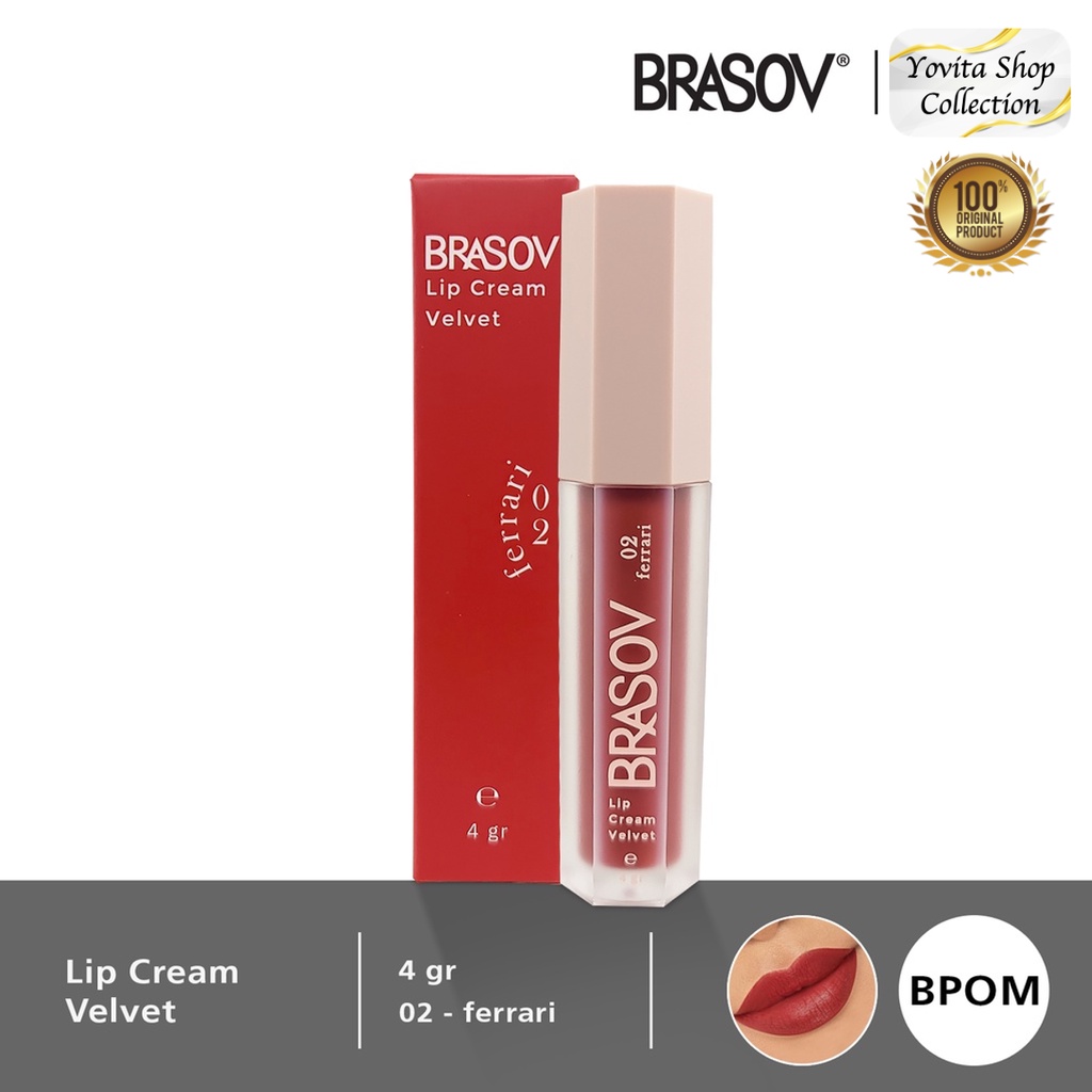 BRASOV Lip Cream Velvet 4Gr Color Pigmented Pelembab Bibir BPOM | Kosmetik Lipcream Brasov