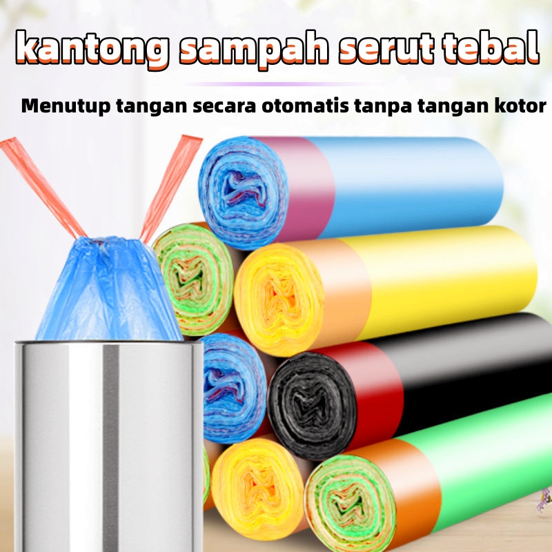 Kantong Plastik Sampah Roll Dengan Tali Pengikat Isi 15 Lembar / Tas Kresek Sampah Dapur Gulung Serbaguna Sekali Paka COD
