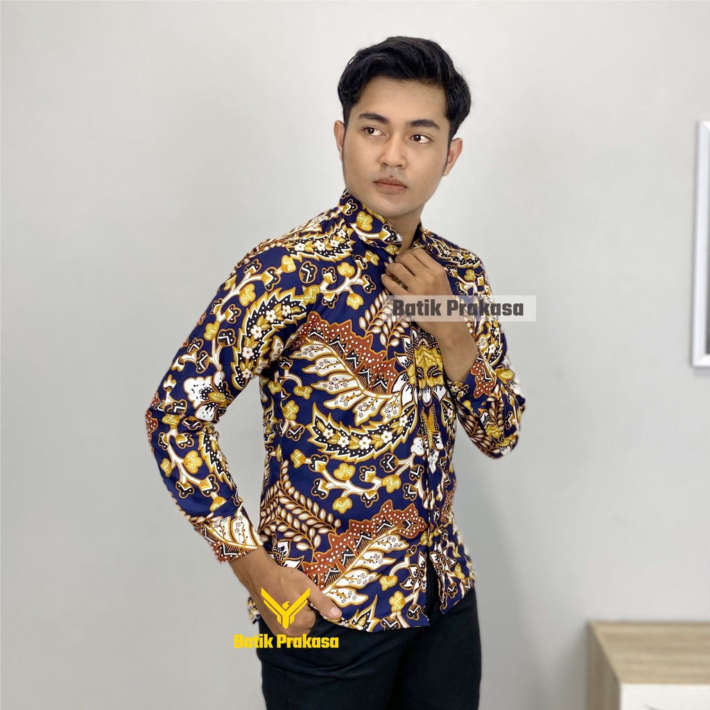 Kemeja Batik Pria Prakasa Motif Devabrata Slimfit Lengan Panjang Batik Solo