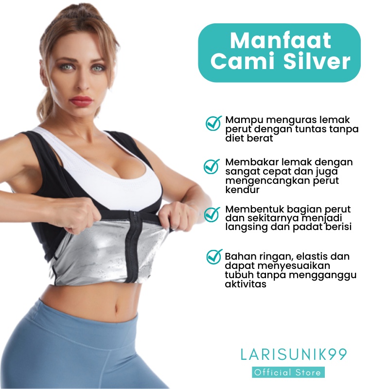 Korset Pelangsing Wanita Resleting Zipper Pembakar Lemak Perut Kendur Korset Perut Buncit Pembakar Lemak Baju Gym Fitness Melangsingkan Ampuh Pengecil Pinggang Baju Olahraga Tanktop Cami Zipper Silver Original Import Premium Terbaru