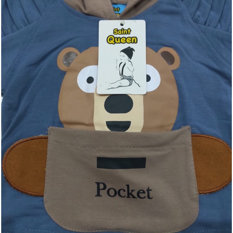 Setelan Anak Laki - Laki / Saint queen / Baju Bayi Laki- Laki Model Hoodie Lengan Pendek  Celana Panjang Ada Kantong Motif Pocket Bear