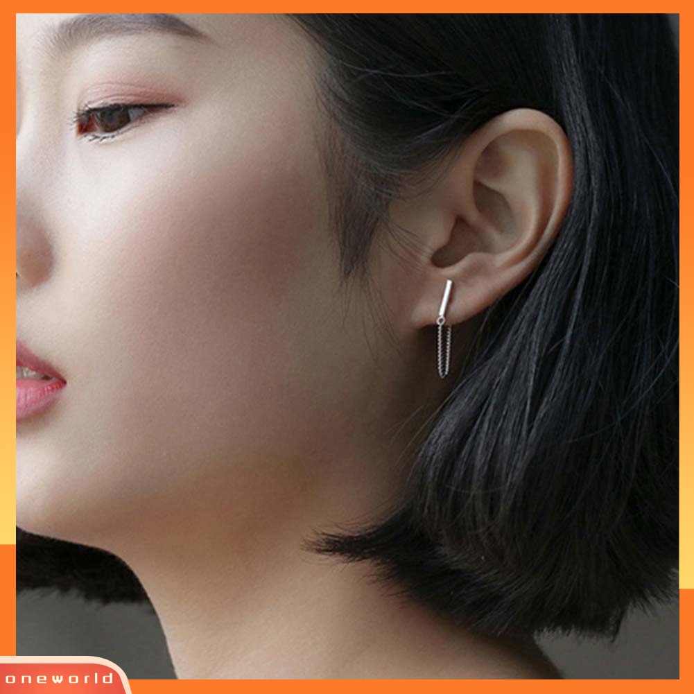 [WONE] Minimalis Wanita Bar Rantai Menjuntai Drop Ear Stud Earrings Pesta Perhiasan Hadiah