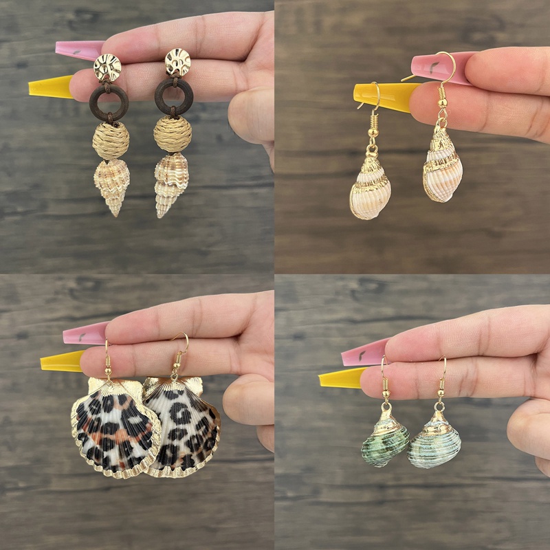 Fancyqube Anting Shell Keong Kepribadian Gaya Pantai Dua Warna Anting Shell Keong Wanita Anting Fashion Korea Untuk Wanita