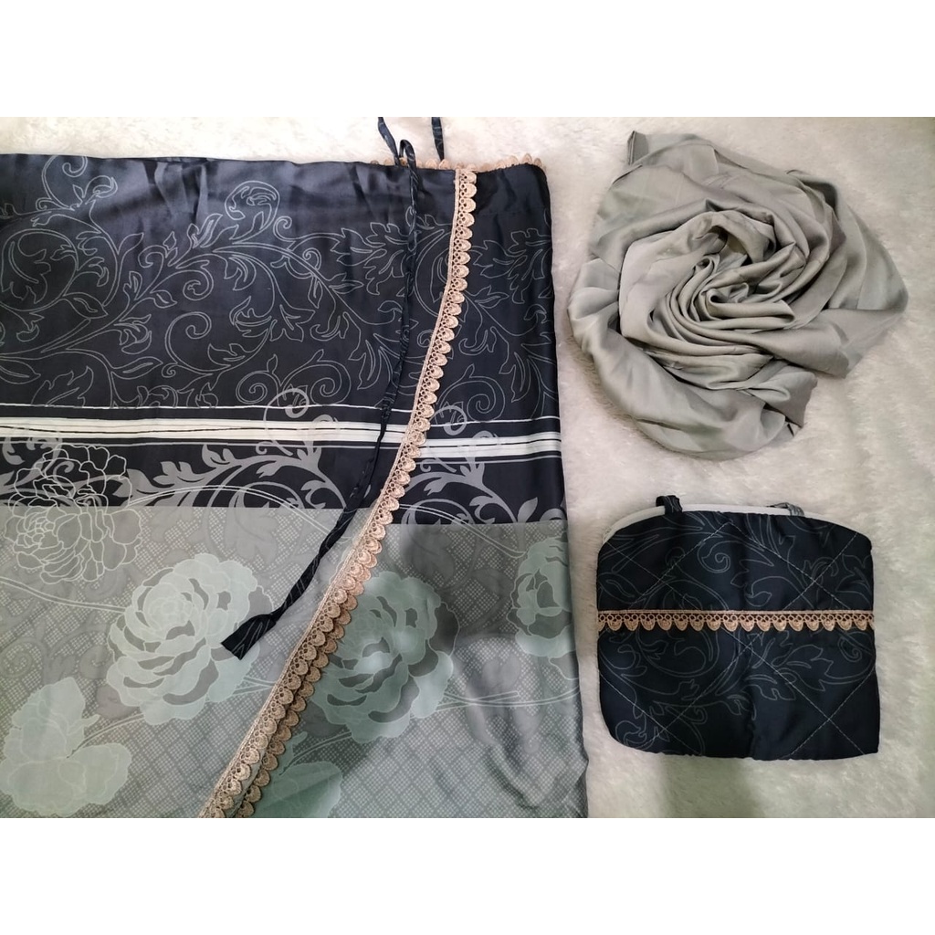 Mukena bahan armani silk sutra satin motif bunga 2in1 ukuran dewasa fit to xxl