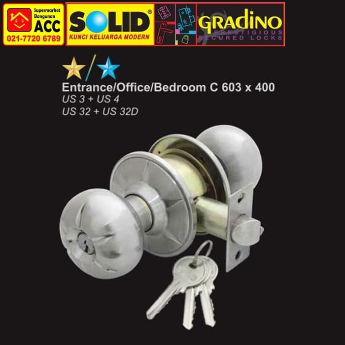 SOLID Cylindrical Lockset C 603x400 US32+US32D/ Kunci Bulat