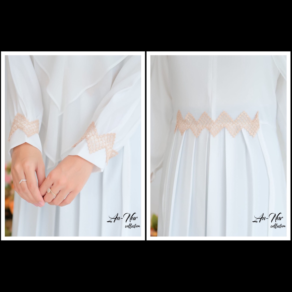 GAMIS SET KHIMAR RANIA ORI ANNUR ITYCREPE MIX CERUTY ALETA RENDA ESTETIK KOREAN OUTHER LOOK BAJU MUSLIM SYARI GAMIS PUTIH MANASIK HAJI UMROH