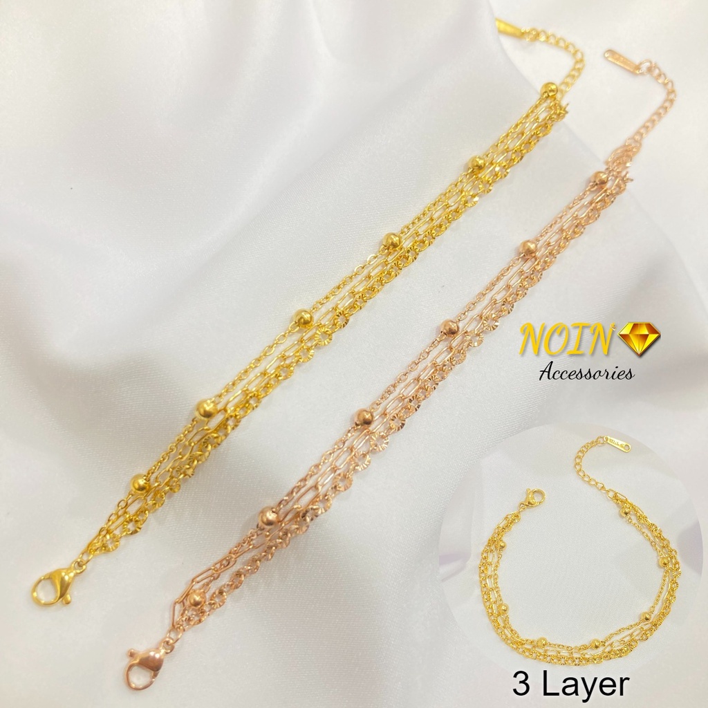 Gelang Tangan Titanium Rantai Polos 3 Layer Fashion Korean Style