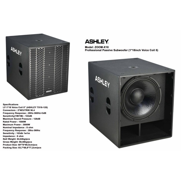 Speaker Pasif Ashley Zoom X18 1Box Original 18 Inch Passive Zoomx18 ( Bayar Ditempat )