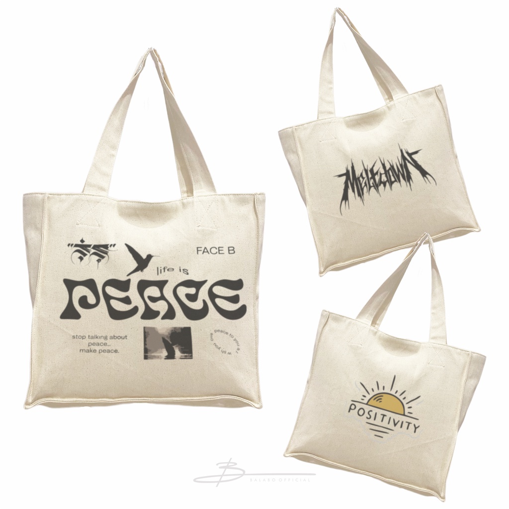 Jual ToteBag Aesthetic Kanvas Peace Tas Wanita Kuliah Fashion Laptop