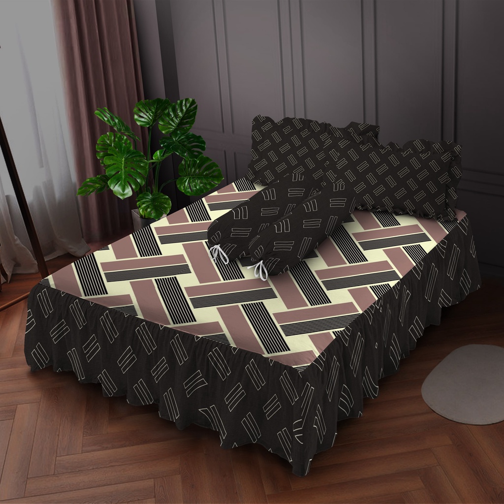 Kintakun Bedcover Set Rumbai 160 / 180 Tiwi Aesthetic Dluxe Microtex Coklat