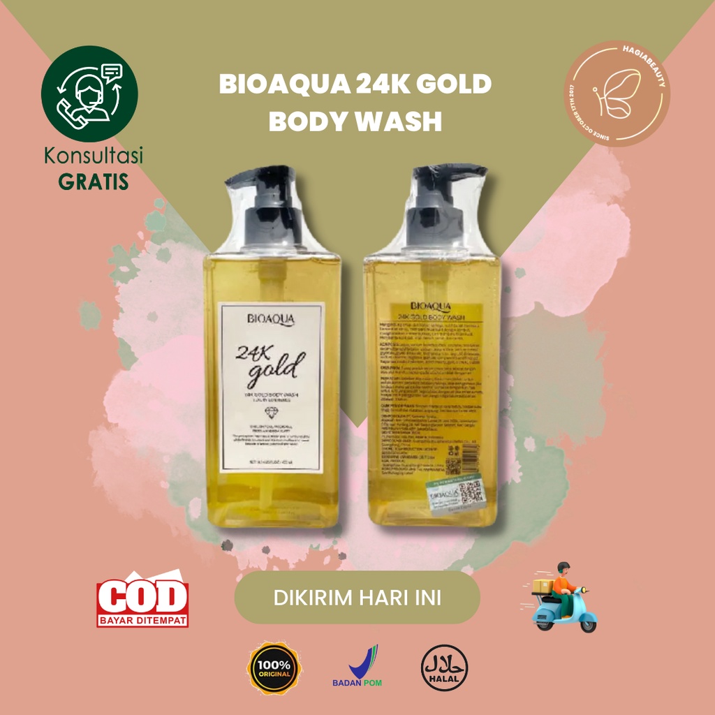 【BPOM】BIOAQUA 24K Gold Body Wash 400ml Shower Gel English Pear &amp; Freesia scent Sabun Mandi Cair Sabun Kecantikan Long lasting fragrance