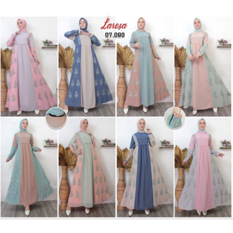 Set Gamis larosa bordir 07.090   /  Dress Larosa original set kerujung  /  Gamis Abaya Larosa origin