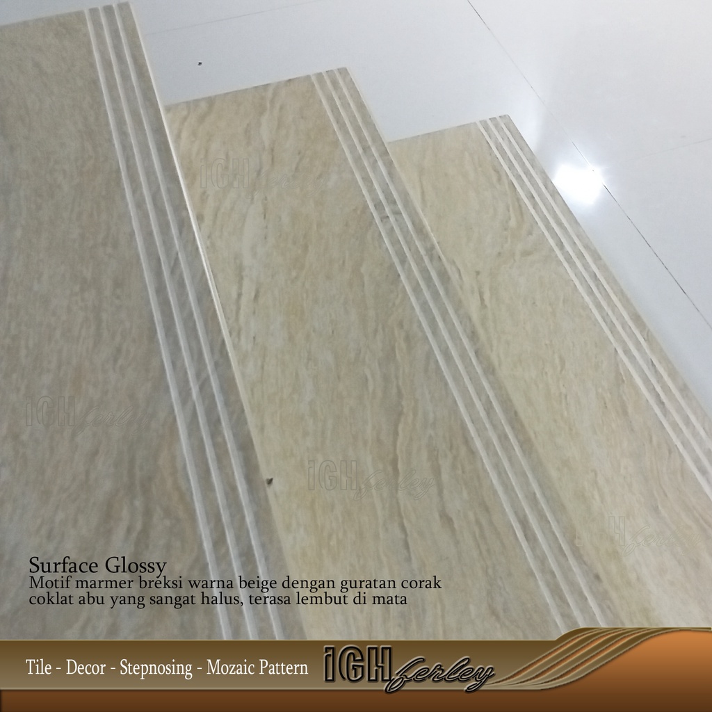 Stepnosing 30X120 / 30X100 / 30X90 Marmer Cream Glossy Lantai Tangga Custom