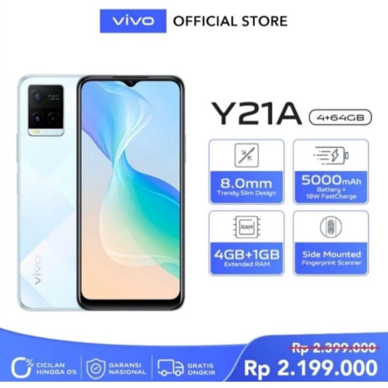 Handphone Vivo Y21A 4/64GB | HP Y 21A BNIB garansi resmi 4gb+1gb 64gb baru