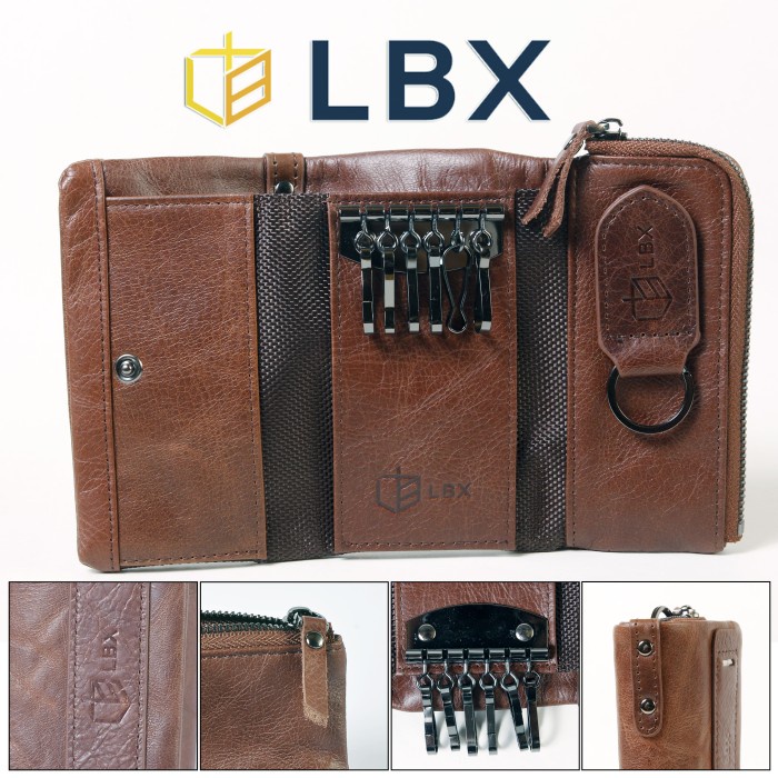 LBX Dompet Gantungan Kunci Remote Kulit Sapi Asli STNK Mobil Motor