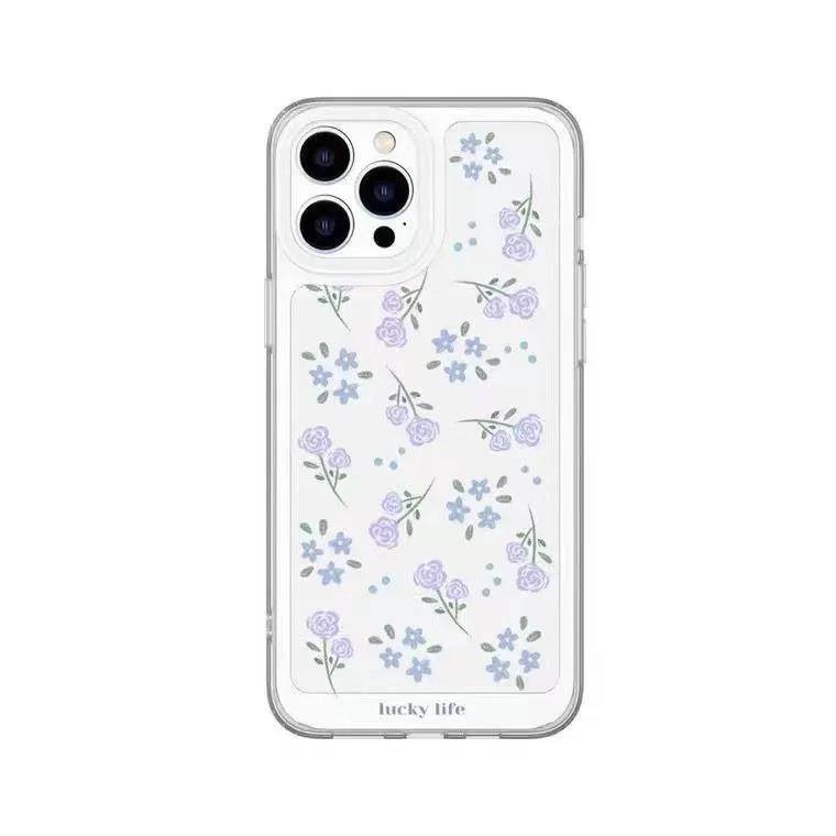 IPHONE Bunga Ungu Soft Phone Case Kompatibel Untuk Iphone14 13 12 11 Pro XS Max X XR 78 Plus Transparan Shockproof Casing TPU Cover