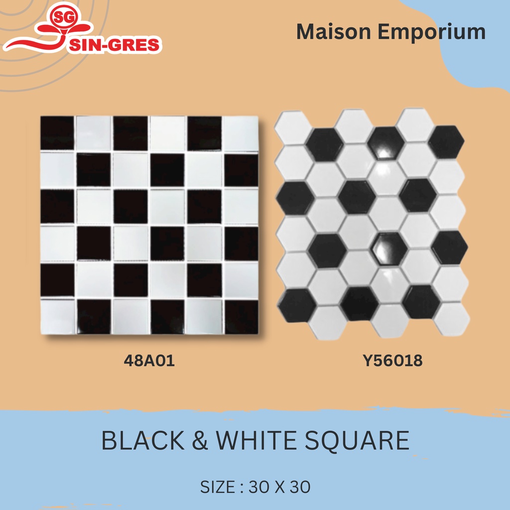 MOSAIC KERAMIK HITAM PUTIH GLOSSY /mozaic mosaik mozaik tile DINDING